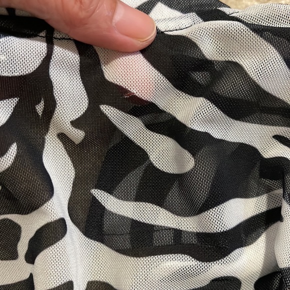 ASOS Design Zebra Print Mesh Cropped Shirt with Tie Closure Black White-12 Tall - Picture 13 of 13